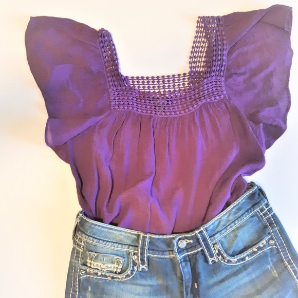 PRICE DROP 
SPENSE * BOHO Lace Purple Blouse Bell Sleeve Size MEDIUM - - Picture 5 of 14